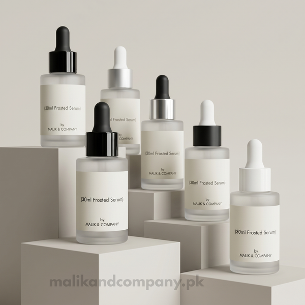 Frosted White Glass Serum Bottle | Pump & Dropper | Empty Cosmetic Bottle – Wholesale Pakistan