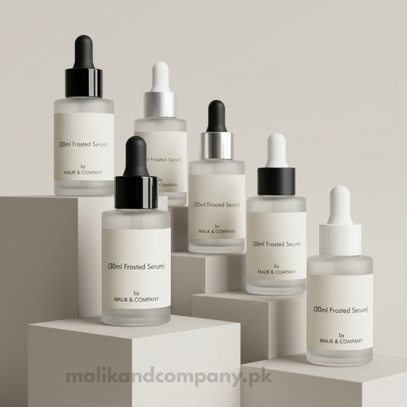 Frosted White Glass Serum Bottle | Pump & Dropper | Empty Cosmetic Bottle – Wholesale Pakistan