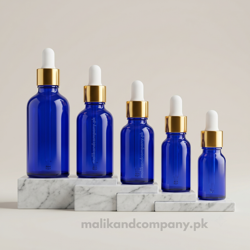 Cobalt Blue Glass Dropper Bottle | Empty Serum, Oil & Attar Bottle – Wholesale Pakistan