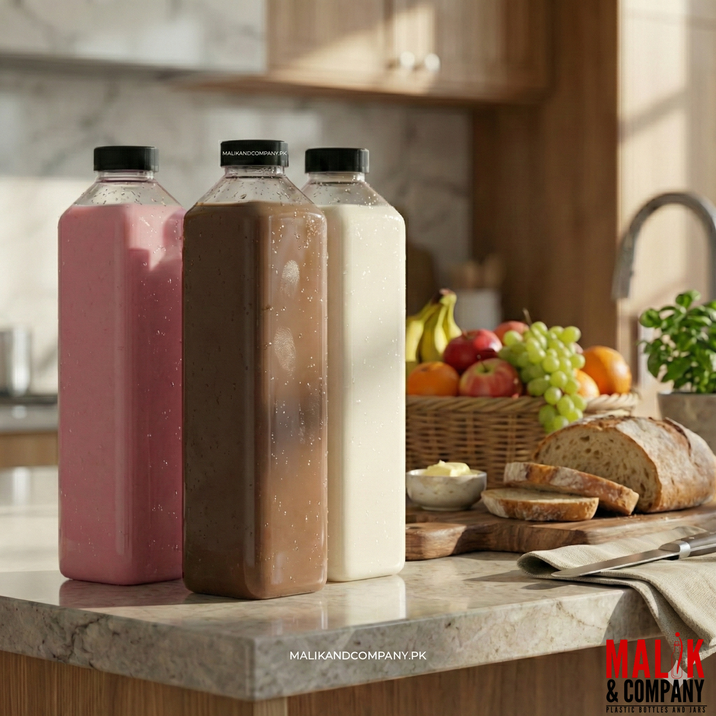 Square Plastic Bottle for Juices, Milk and Drinks