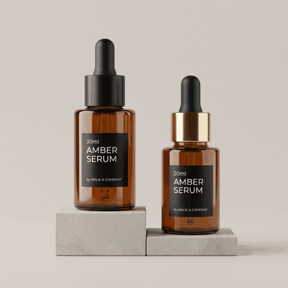 Amber Flat Shoulder Glass Serum Bottle | Empty Dropper Bottle – Wholesale Pakistan