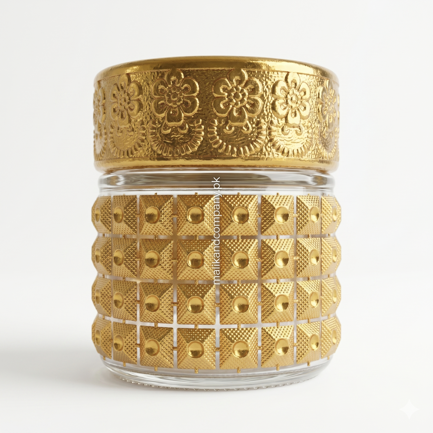 Luxurious ornate gold glass jar for saffron and luxury packaging wholesale Pakistan