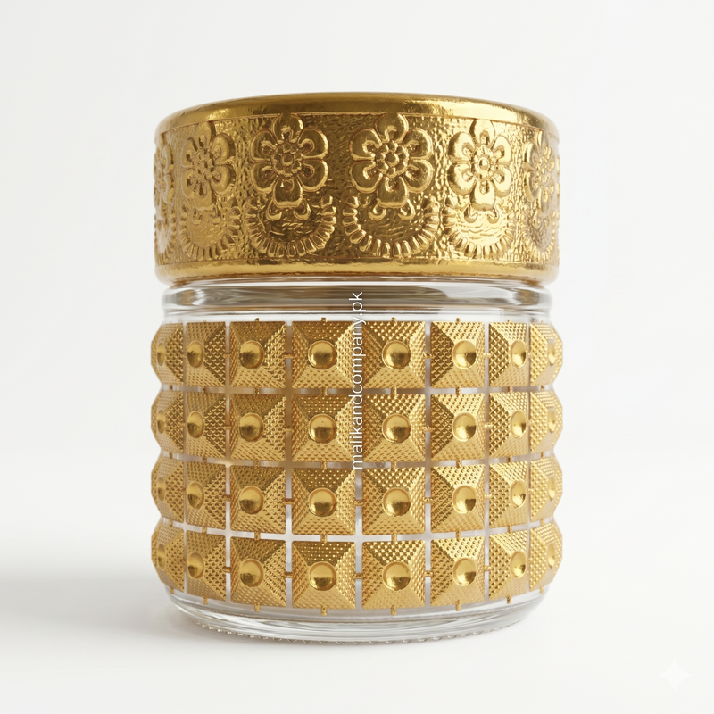 Luxurious Ornate Gold Glass Jar