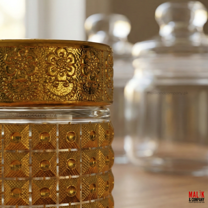 Luxurious Ornate Gold Glass Jar