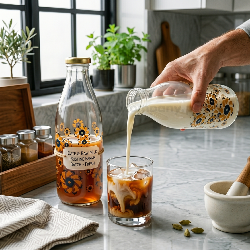 1 Litre Floral Printed Glass Beverage Bottle