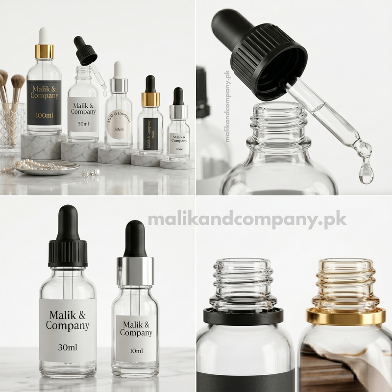Clear Glass Dropper Bottle | Empty Serum, Essential Oil & Attar Bottle – Wholesale Pakistan