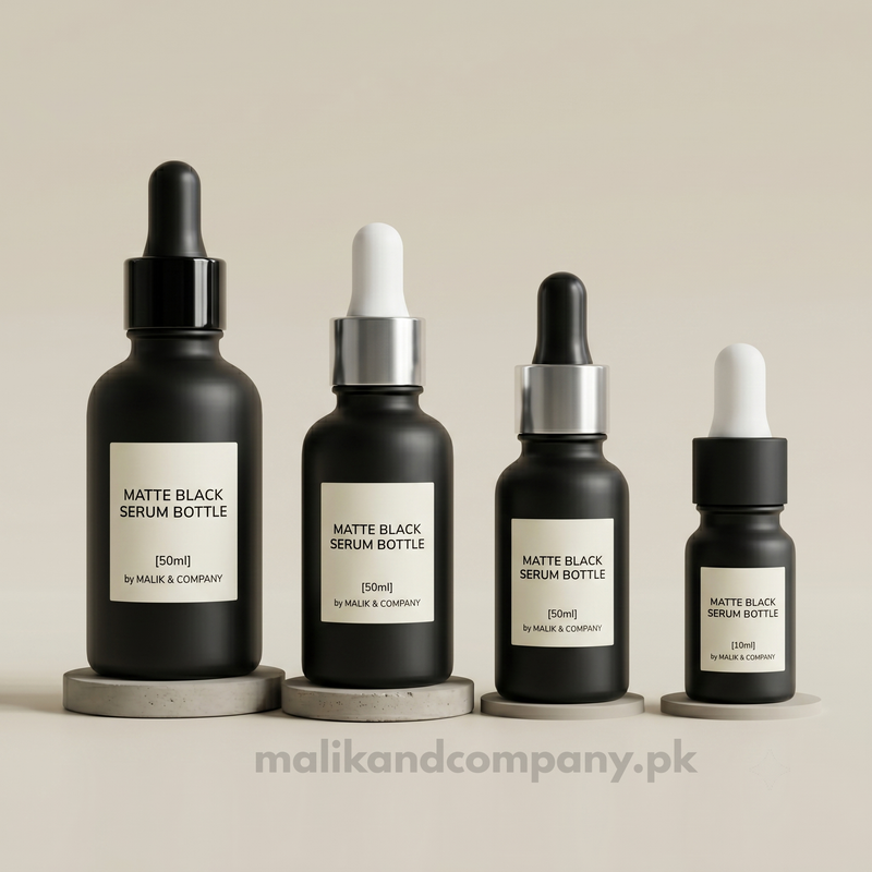 Matte Black Glass Dropper Bottle | Empty Serum, Oil & Attar Bottle – Wholesale Pakistan