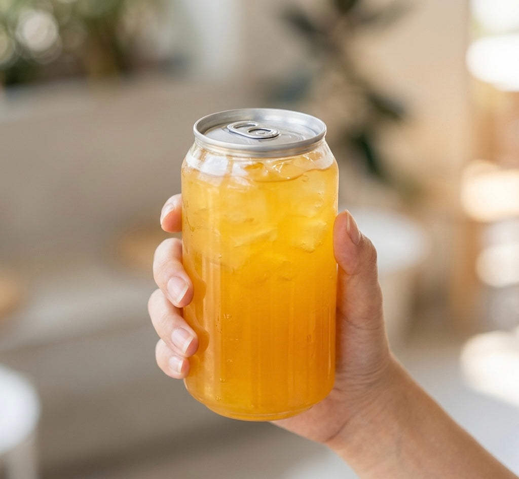 Clear PET beverage cans with custom printed branding - wholesale plastic cans with logo printing for RTD drink brands and cafes in Pakistan