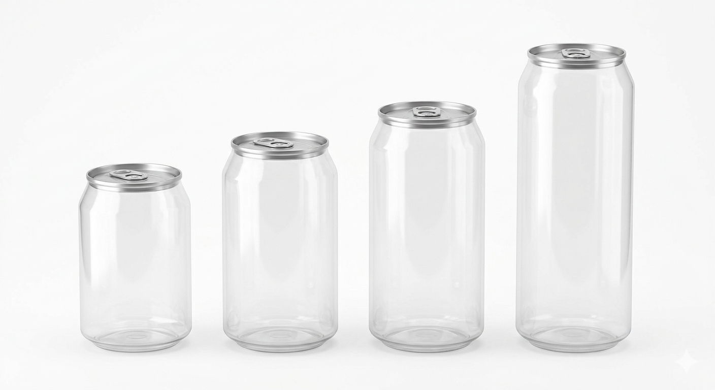 Empty clear PET cans with aluminium pull-tab lids ready for filling - food grade BPA free plastic soda cans wholesale