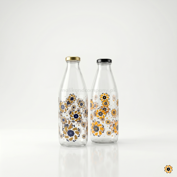 1 Litre Floral Printed Glass Beverage Bottle