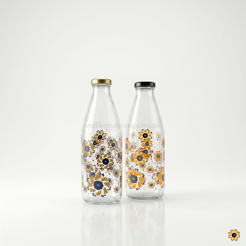 1 Litre Floral Printed Glass Beverage Bottle