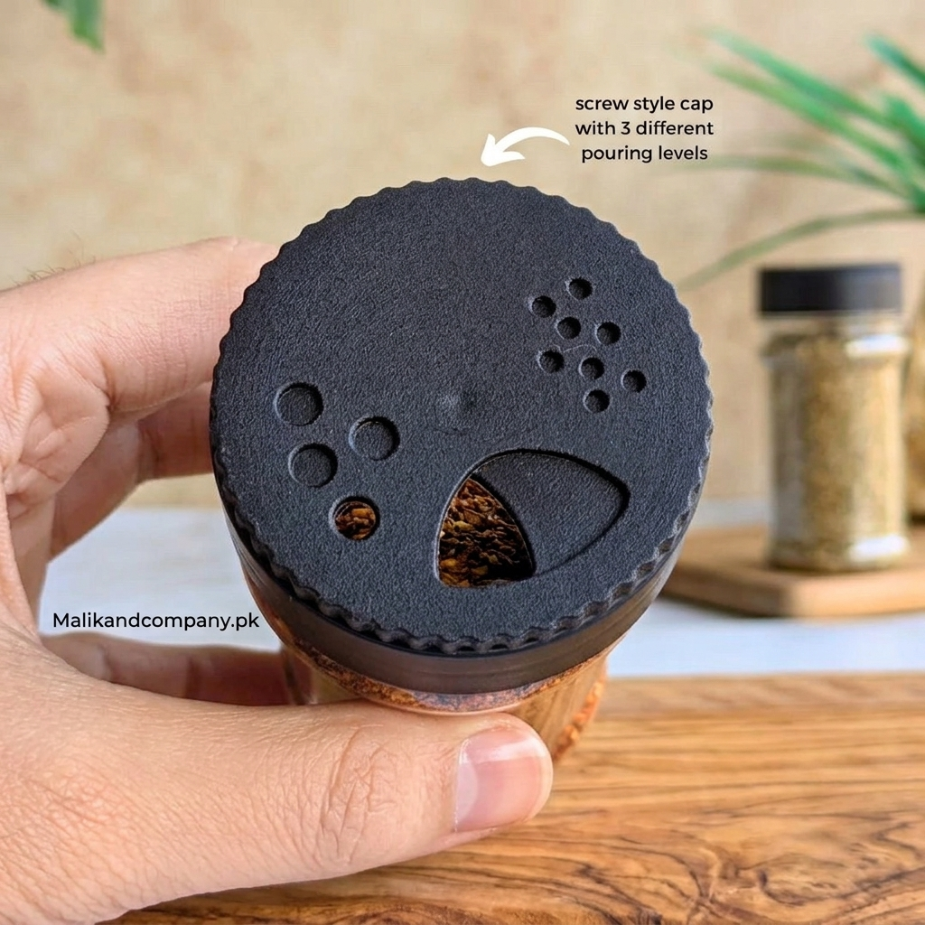 Spice jar shaker cap with 3 pouring levels — sprinkle, sift and pour