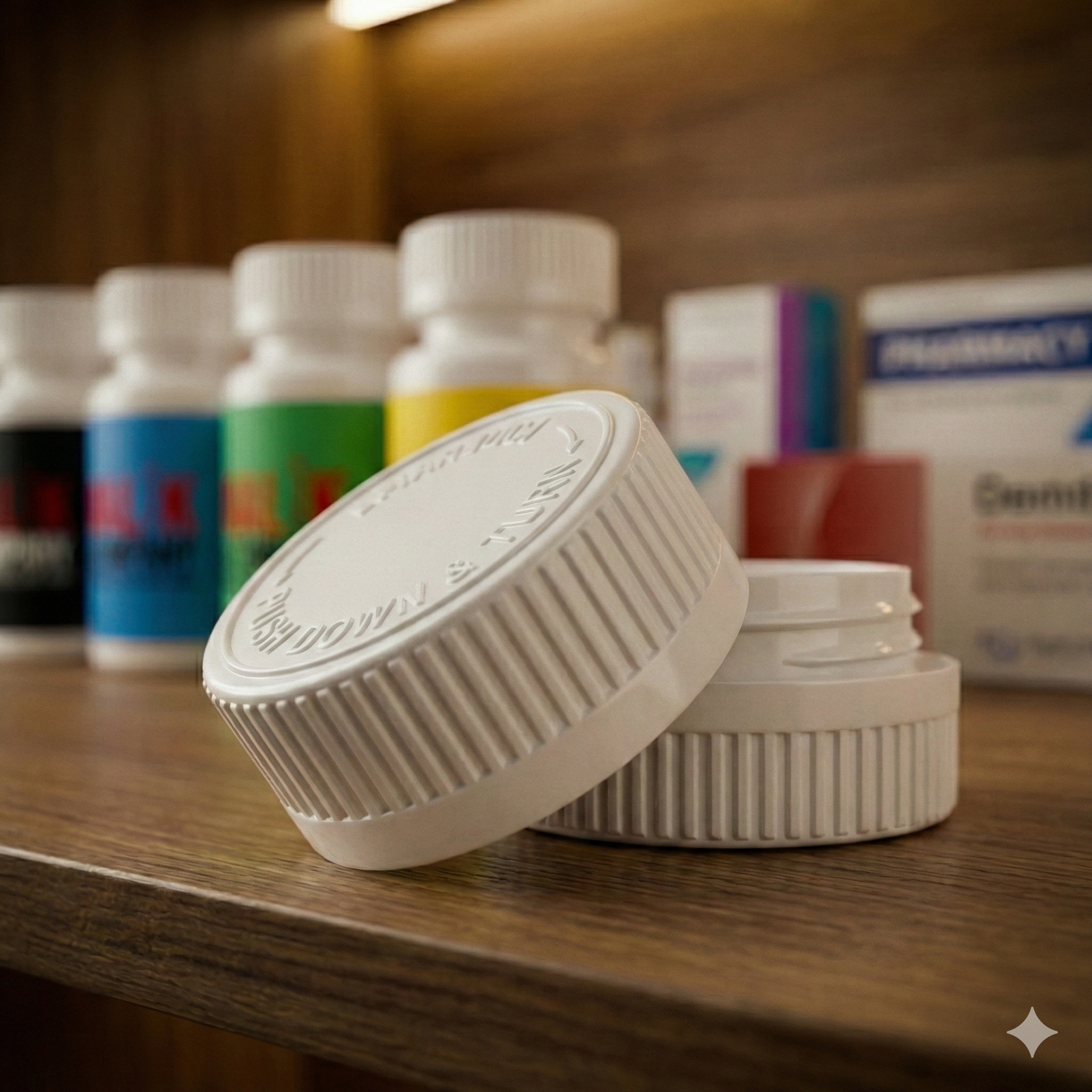 White Premium Pill Jar with Child lock Cap